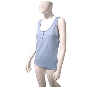 ICHI Quiet Luxury Ribbed Snap Women's size Large Old Money Sleeveless Casual Top